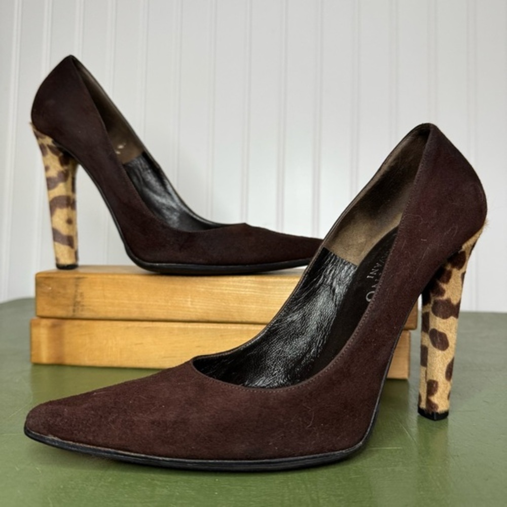 Valentino Garavani Brown Suede Pumps w Calf Hair Animal Print Heels *Italy*